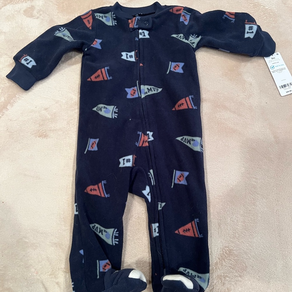 Carters 6 mo Navy Blue Fleece One-Piece Footed Pajamas